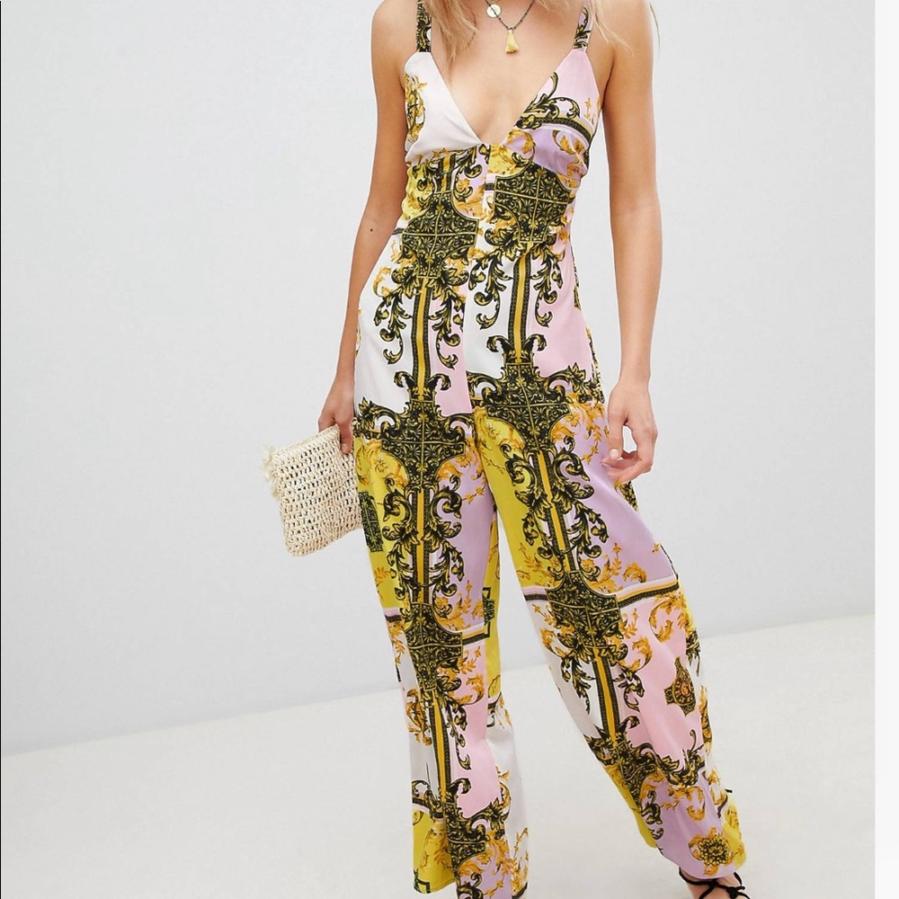 ASOS || pastel baroque print wide leg jumpsuit